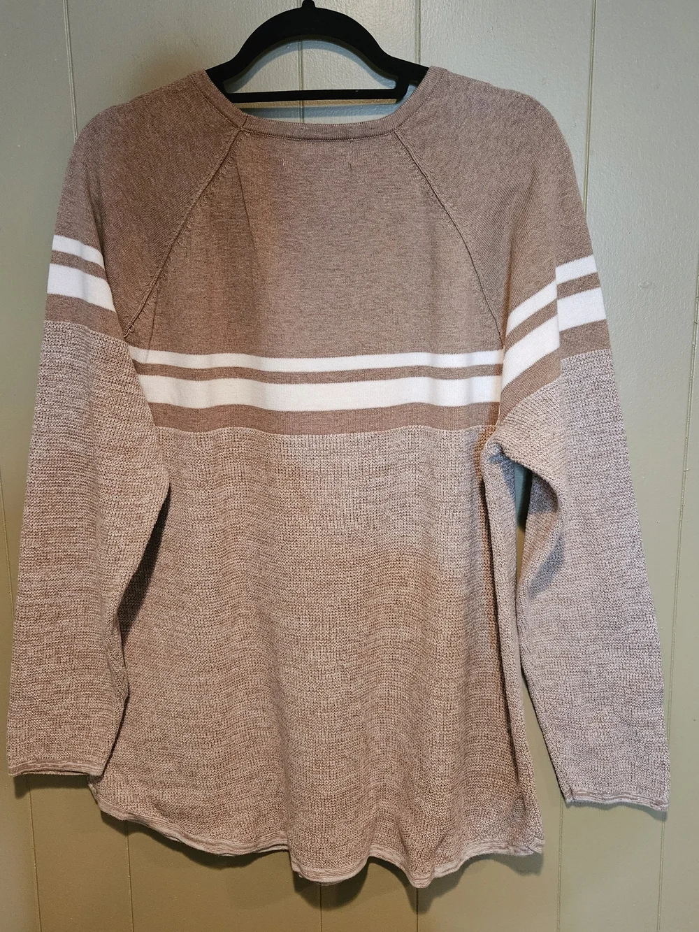 Karen Scott Tan & White Striped Sweater XL Cotton Knit Cozy Casual Lightweight